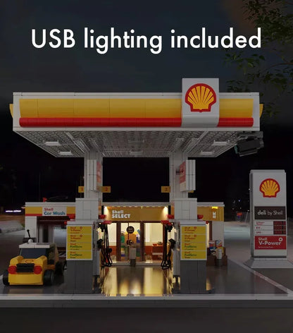 CaDA Shell degalinės konstruktorius, 1309 detalės, LED apšvietimas
