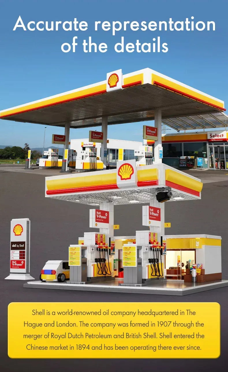 CaDA Shell degalinės konstruktorius, 1309 detalės, LED apšvietimas