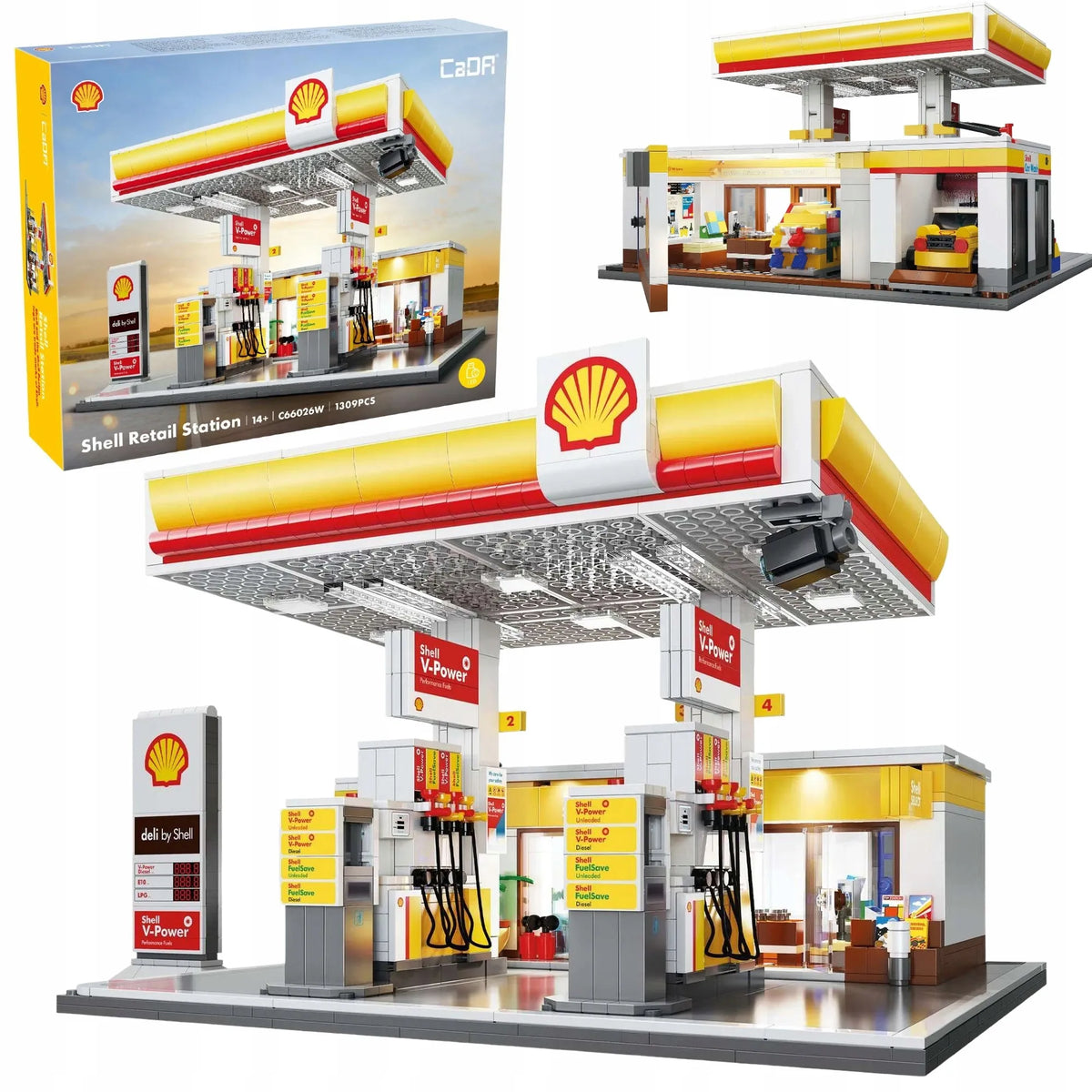 CaDA Shell degalinės konstruktorius, 1309 detalės, LED apšvietimas