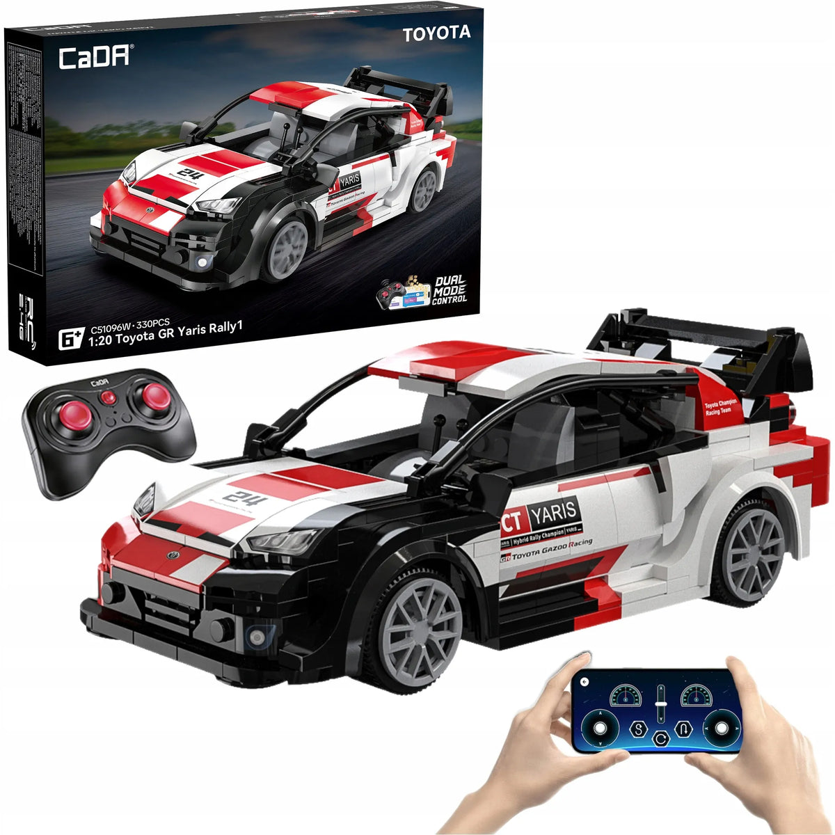 CaDA Toyota GR Yaris Rally1 1:20 nuotoliniu būdu valdomas automobilis, 330 elementų