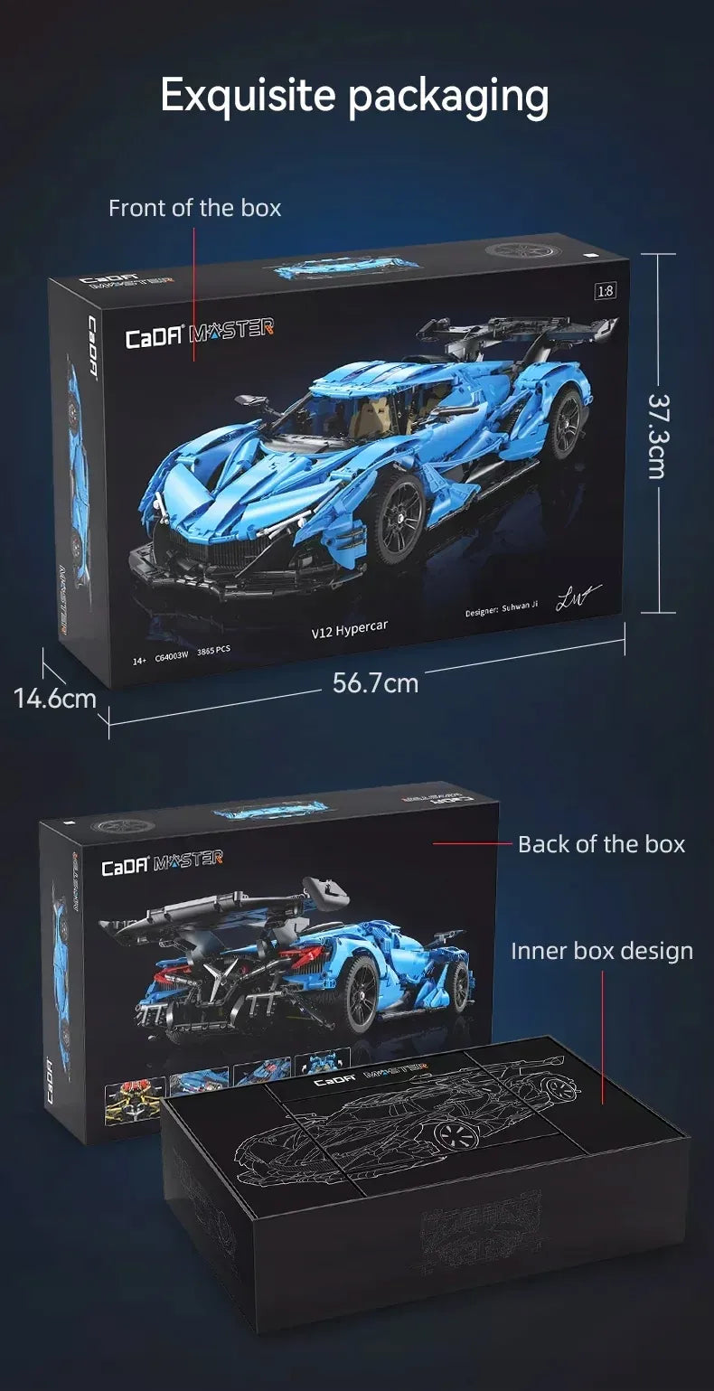 CaDA V12 Hypercar sportinio automobilio konstruktorius, 3865 detalės, 60 cm