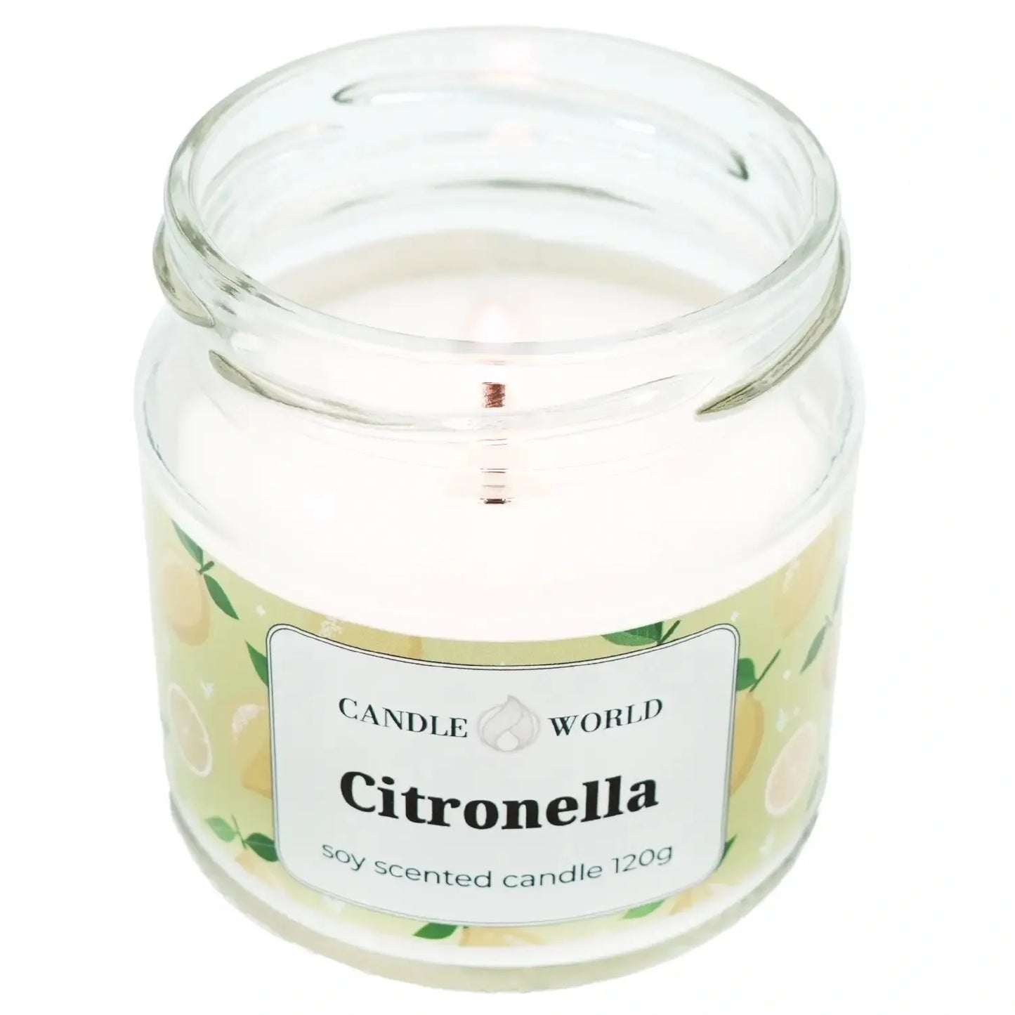 Candle World sojinė kvapioji žvakė nuo uodų Citronella stiklainyje 120 g