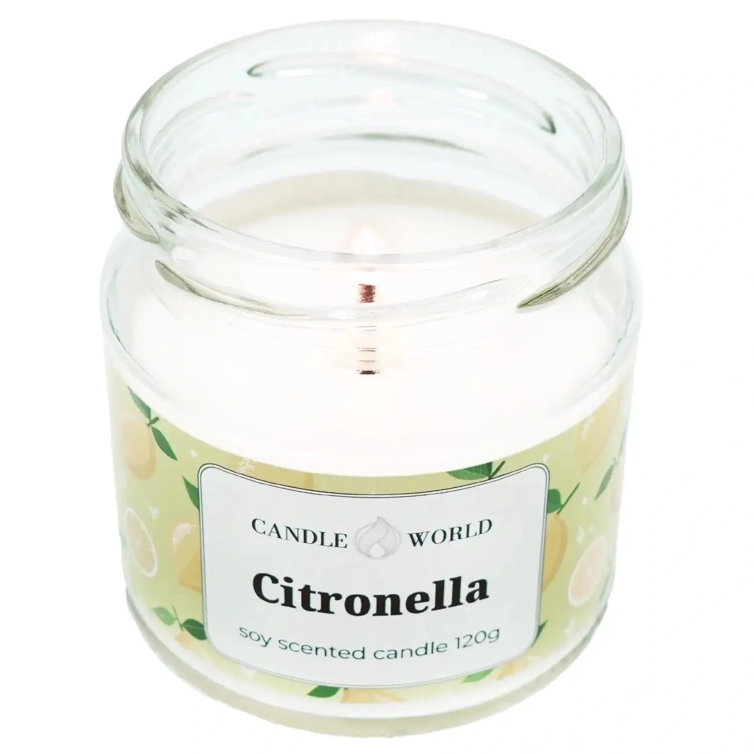 Candle World sojinė kvapioji žvakė nuo uodų Citronella stiklainyje 120 g