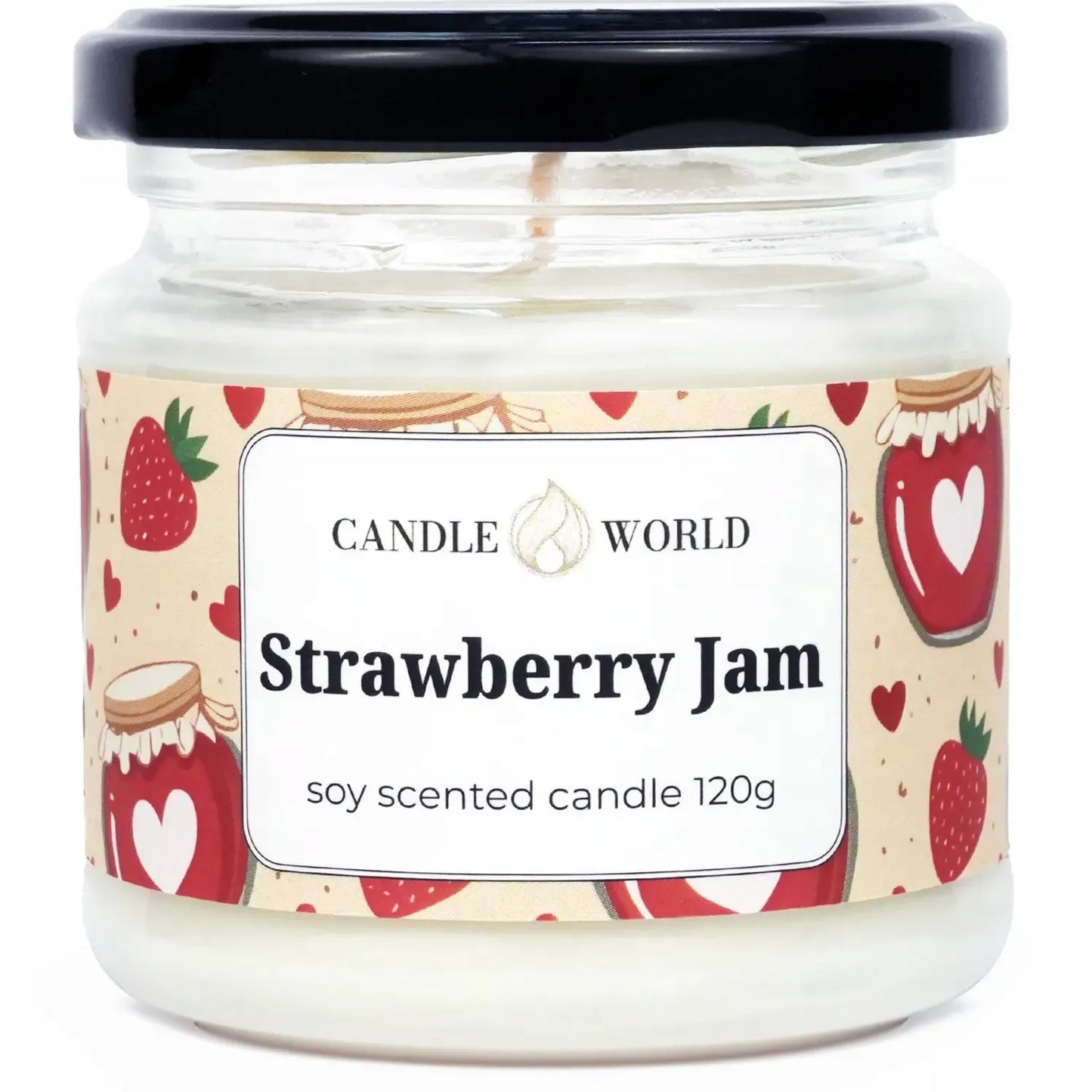 Candle World sojinė kvapioji žvakė stiklainyje braškių uogienė Strawberry Jam 120g