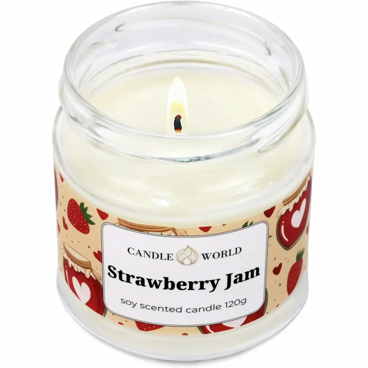 Candle World sojinė kvapioji žvakė stiklainyje braškių uogienė Strawberry Jam 120g
