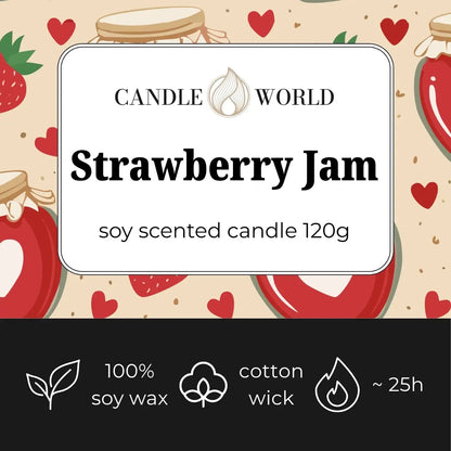 Candle World sojinė kvapioji žvakė stiklainyje braškių uogienė Strawberry Jam 120g