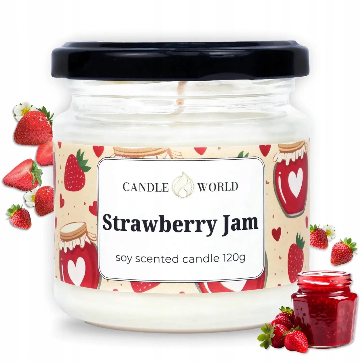 Candle World sojinė kvapioji žvakė stiklainyje braškių uogienė Strawberry Jam 120g