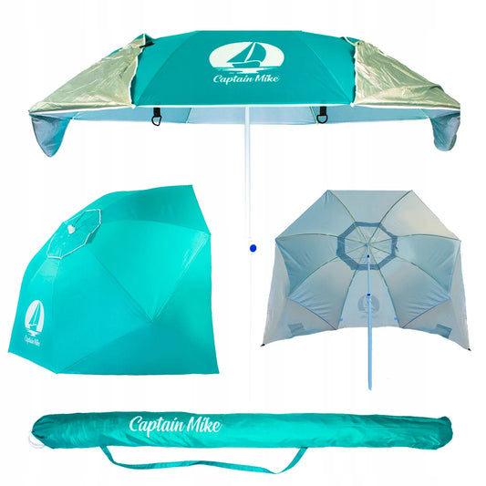 Captain Mike paplūdimio skėtis su ventiliacija, dėklu ir UV UPF50+ filtru, 180 cm