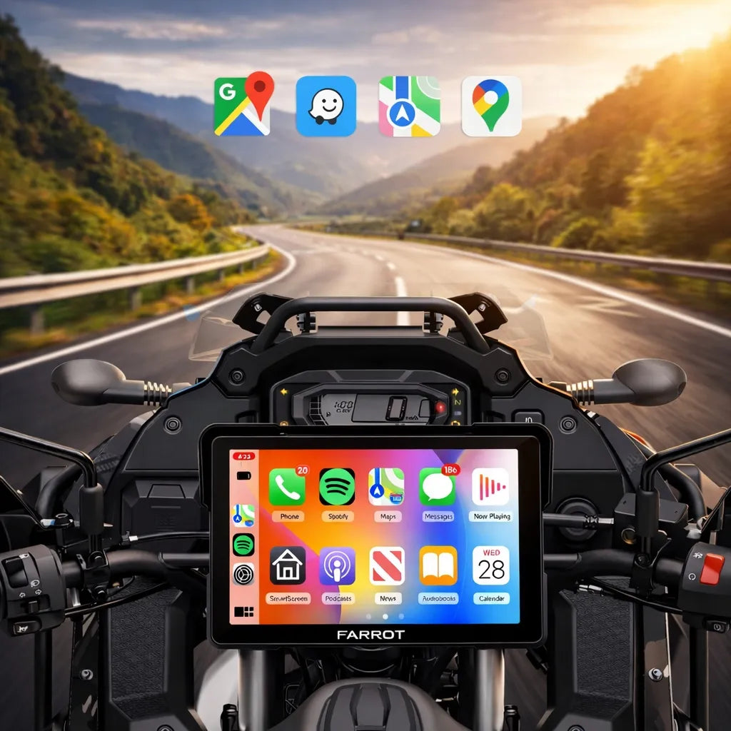CarPlay Android Auto motociklo GPS navigacija 7” Bluetooth WiFi vandeniui atspari IPX8