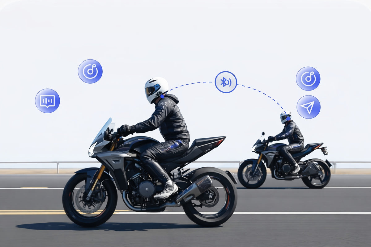 Motociklista Interkoms Ķiverei 2 gab. – Bluetooth 5.3, ANC Trokšņu Slāpēšana, FM Radio, Sakari līdz 500 m, Darbība līdz 100 km/h