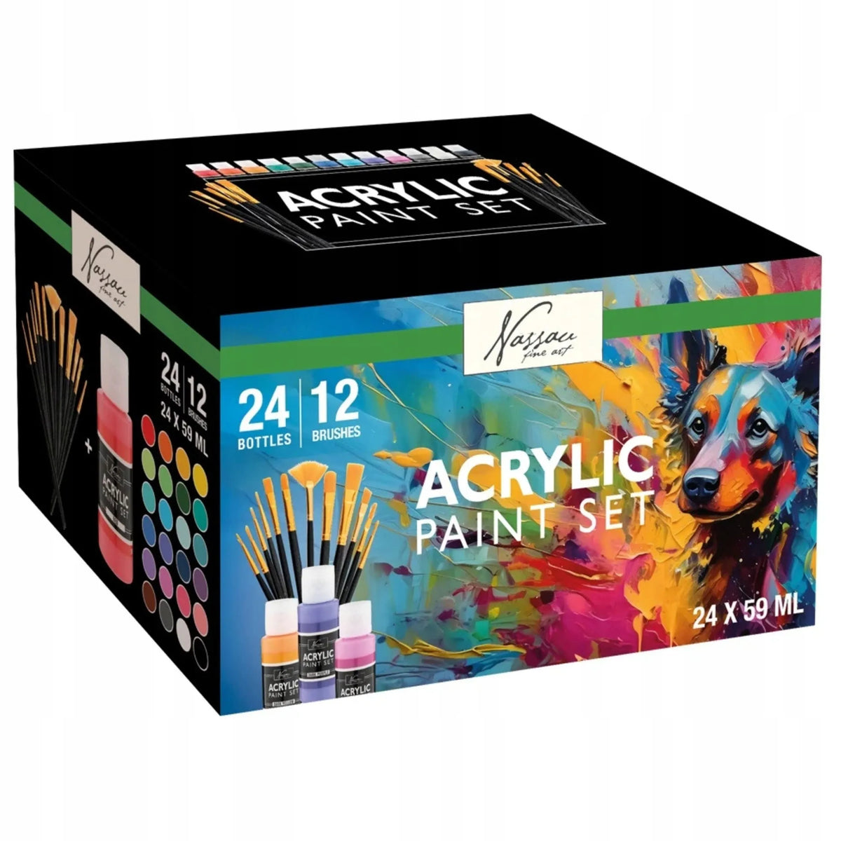 „Craft Sensations“ akrilinių dažų rinkinys, 24 × 59 ml, su 12 teptukų, 36 dalių