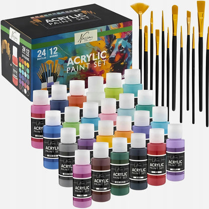 „Craft Sensations“ akrilinių dažų rinkinys, 24 × 59 ml, su 12 teptukų, 36 dalių