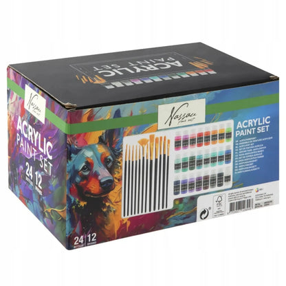 „Craft Sensations“ akrilinių dažų rinkinys, 24 × 59 ml, su 12 teptukų, 36 dalių