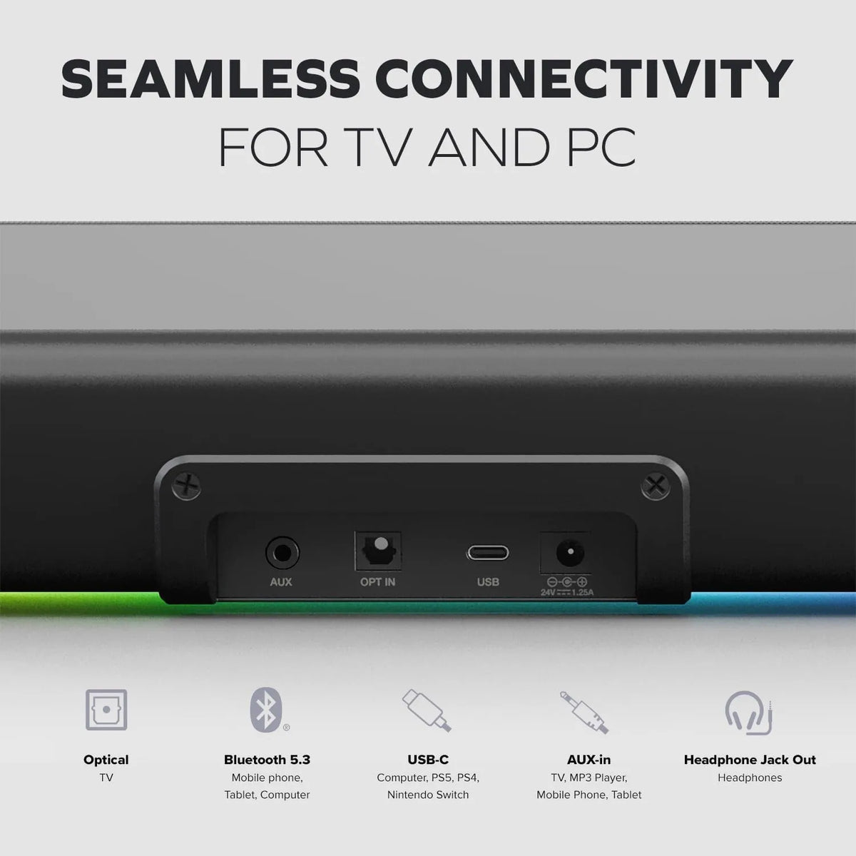 Creative Sound Blaster GS5 žaidimų garso juosta kompiuteriui, „Bluetooth 5.3“