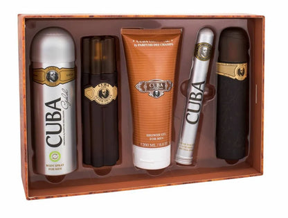 Cuba Original Cuba Gold Must Have vyriškas rinkinys: tualetinis vanduo 100 ml ir 35 ml, dezodorantas 200 ml, dušo želė 200 ml, vanduo po skutimosi 100 ml