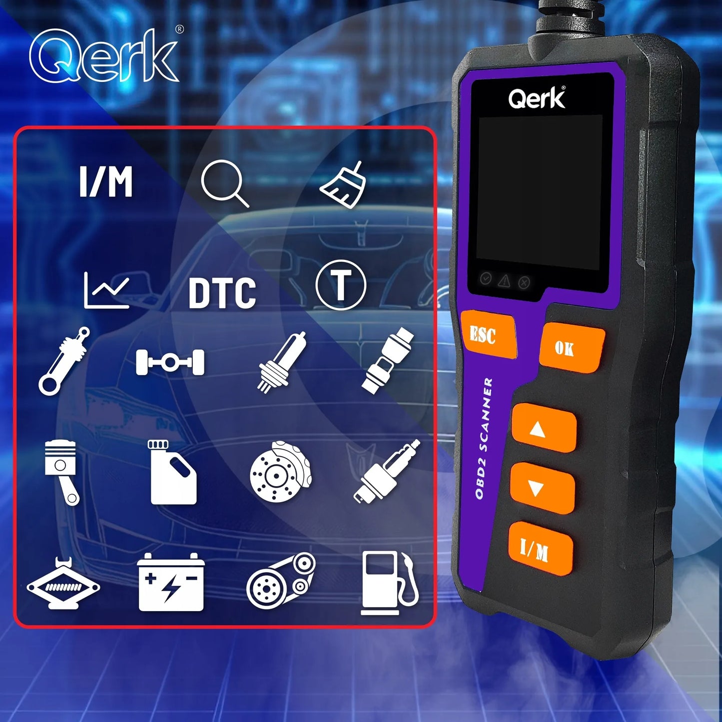 Automobilio diagnostinė sąsaja OBD2 PL meniu spalvotas ekranas QERK T51
