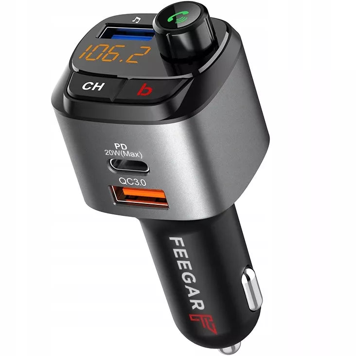 FM siųstuvas Bluetooth – Feegar, greitas įkroviklis QC 3.0/PD, MP3, Audio, USB