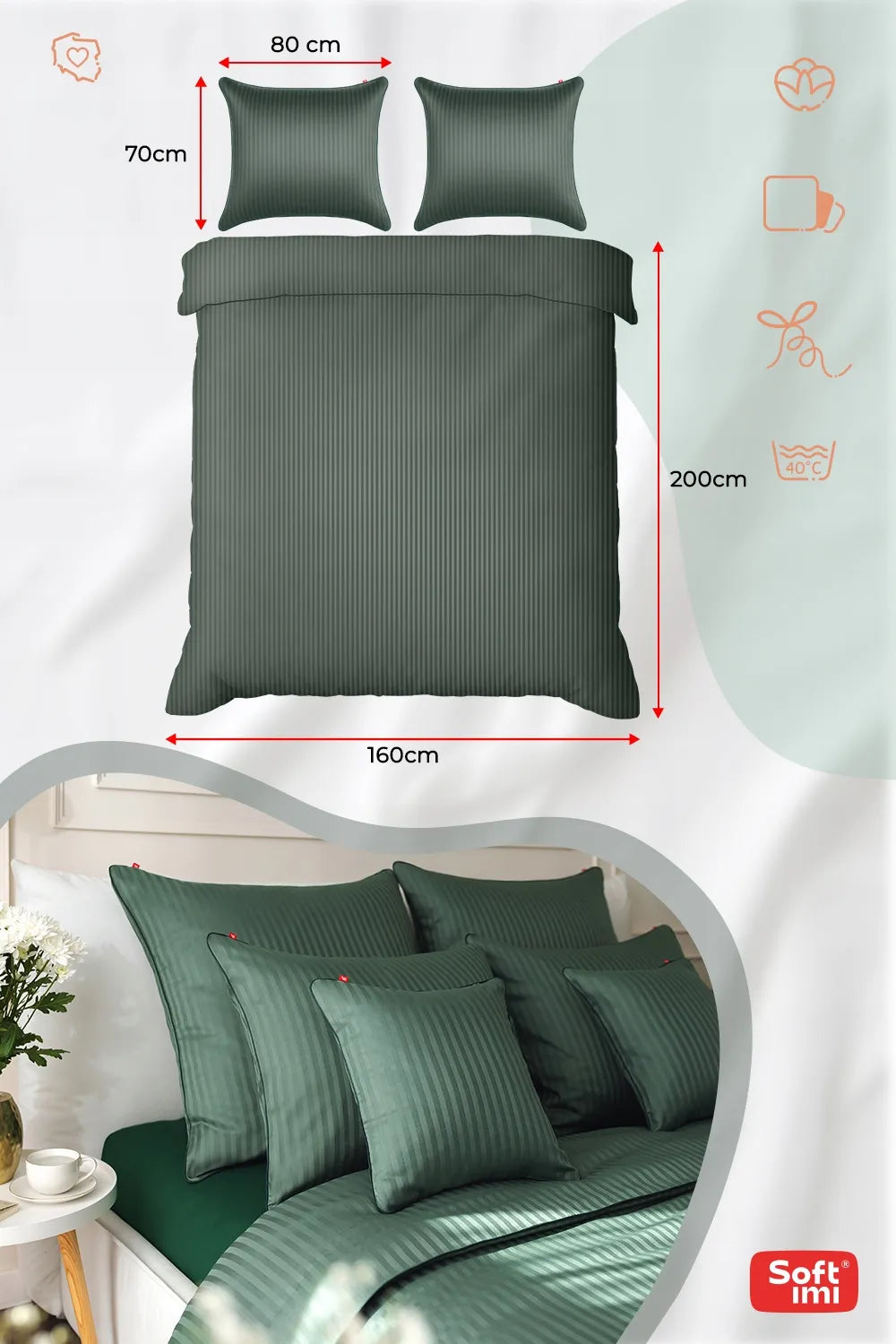 Damasko patalynės komplektas 160x200 + 2 pagalvių užvalkalai 70x80, 100% medvilnė