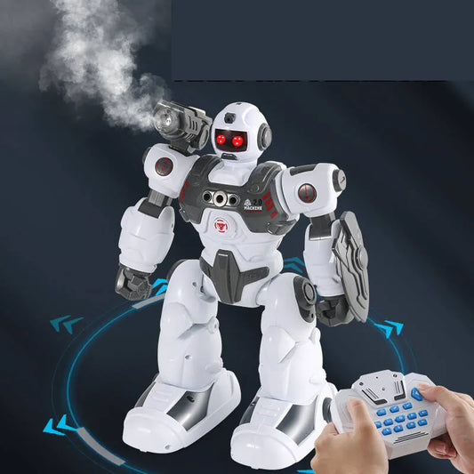 Daugiafunkcis nuotoliniu būdu valdomas robotas, šaudantis strėlytėmis ir skleidžiantis garų efektą, su pultu ir programavimo funkcija
