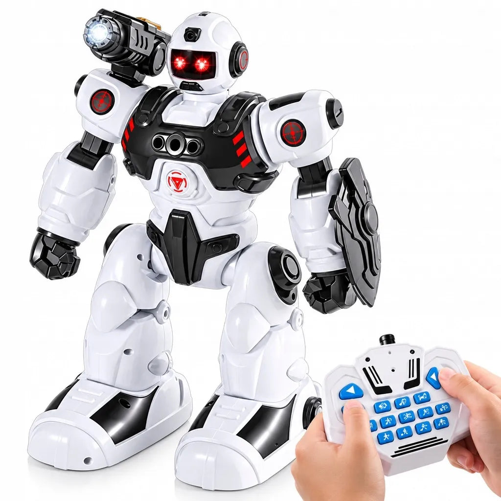 Daugiafunkcis nuotoliniu būdu valdomas robotas, šaudantis strėlytėmis ir skleidžiantis garų efektą, su pultu ir programavimo funkcija