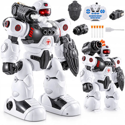 Daugiafunkcis nuotoliniu būdu valdomas robotas, šaudantis strėlytėmis ir skleidžiantis garų efektą, su pultu ir programavimo funkcija