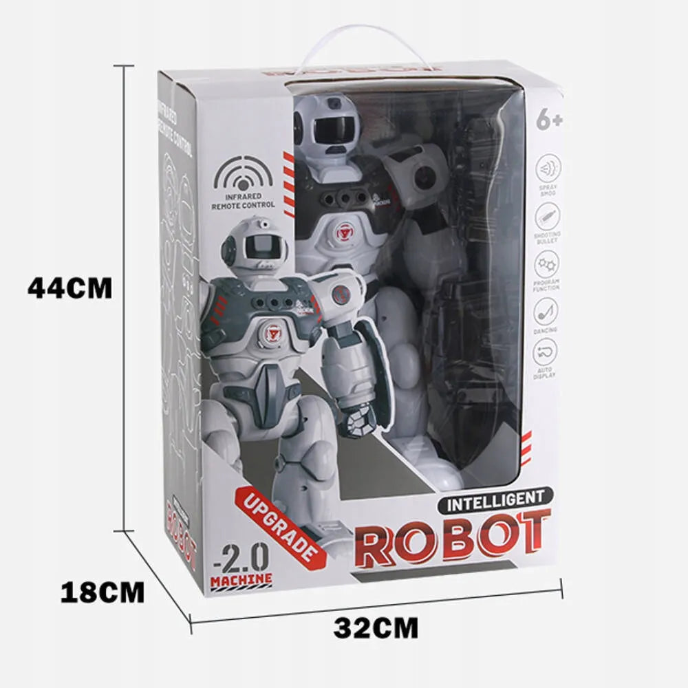 Daugiafunkcis nuotoliniu būdu valdomas robotas, šaudantis strėlytėmis ir skleidžiantis garų efektą, su pultu ir programavimo funkcija