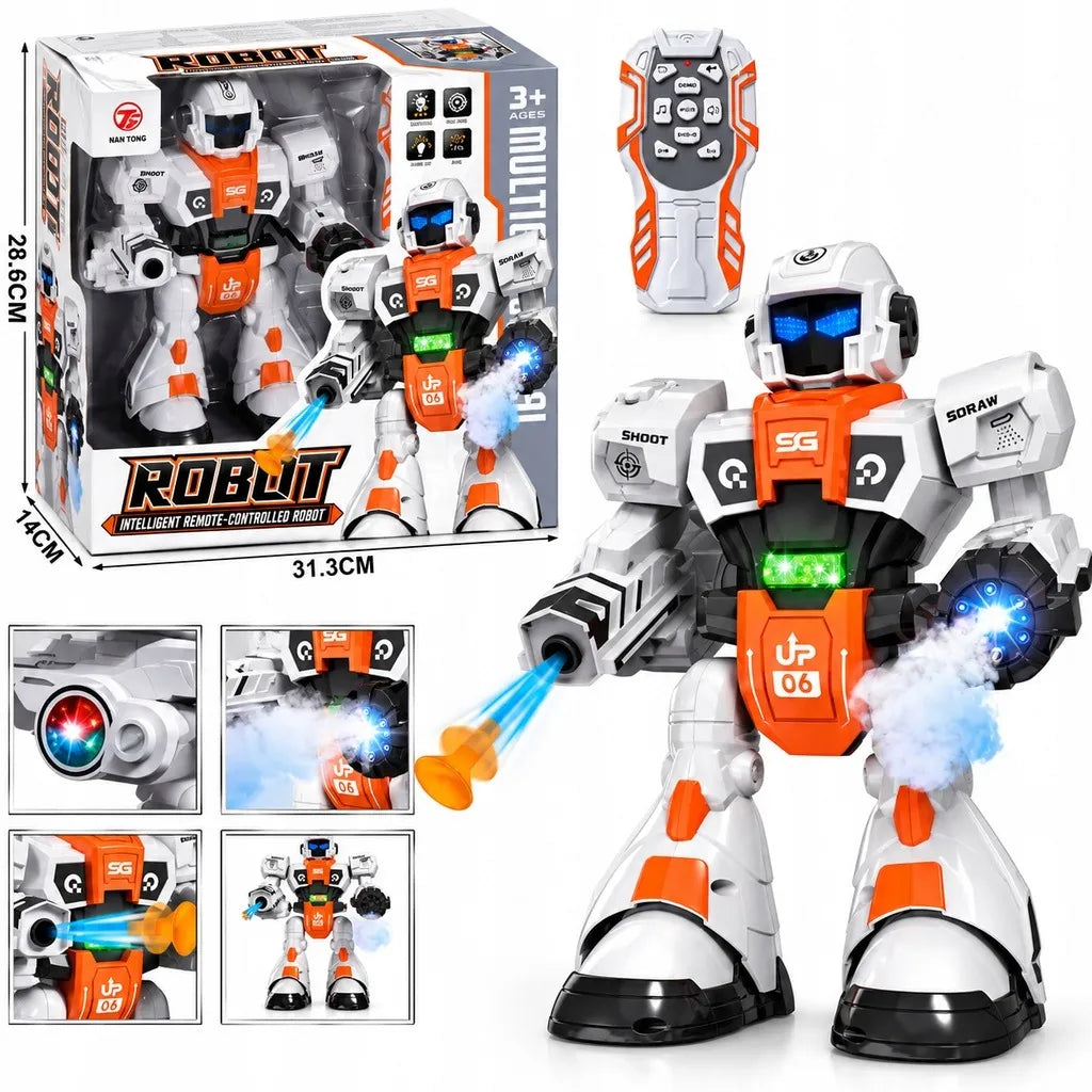 Daugiafunkcis nuotoliniu būdu valdomas robotas, šaudo strėlytėmis, skleidžia garus ir šoka