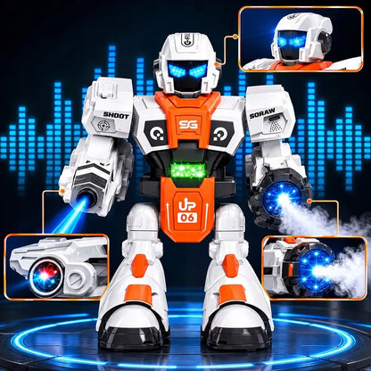 Daugiafunkcis nuotoliniu būdu valdomas robotas, šaudo strėlytėmis, skleidžia garus ir šoka