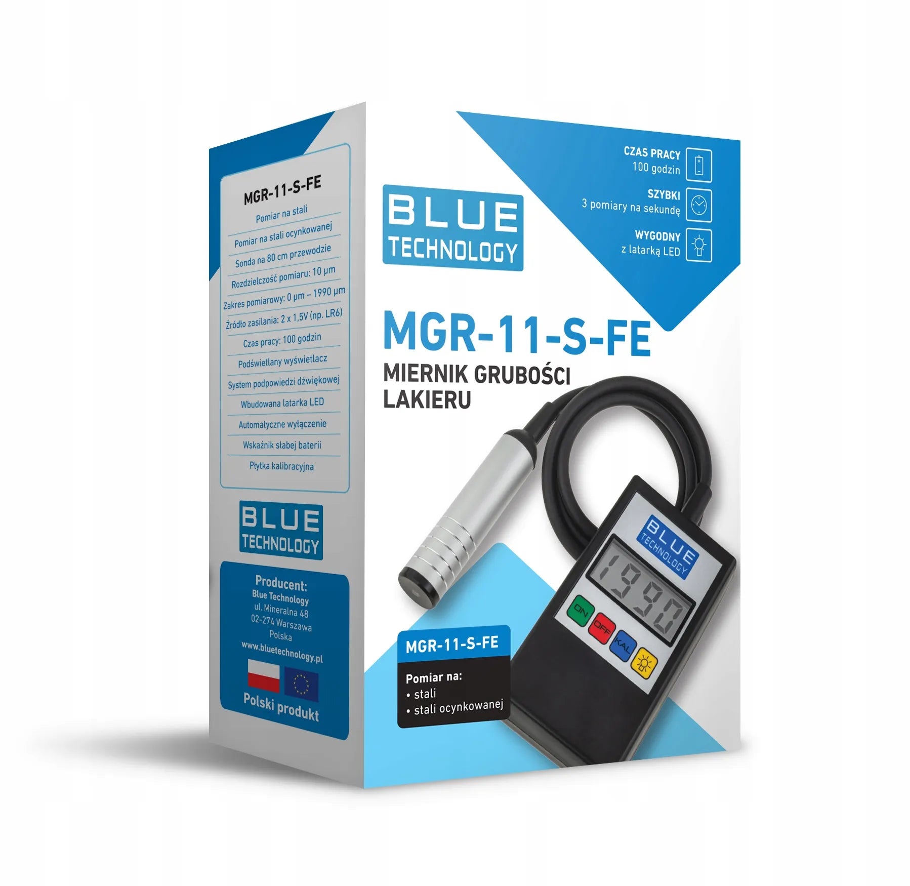 Dažų storio matuoklis Blue Technology MGR-11-S-FE plienui su zondu