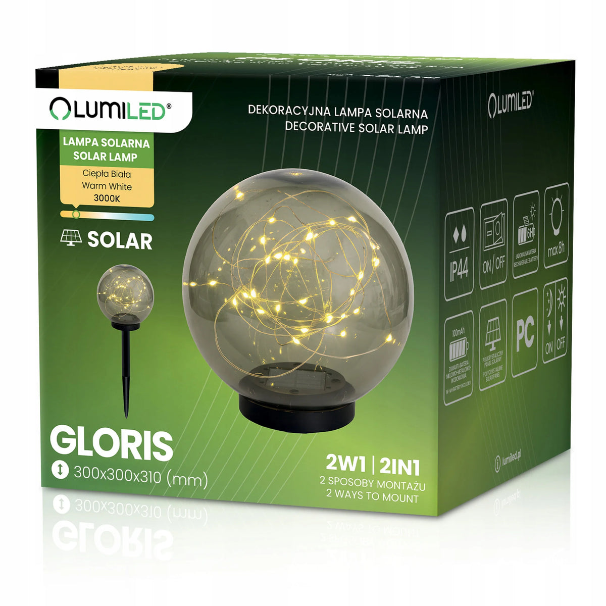 Dekoracinis LED saulės energija maitinamas sodo šviestuvas, įsmeigiamas į žemę, 30 cm