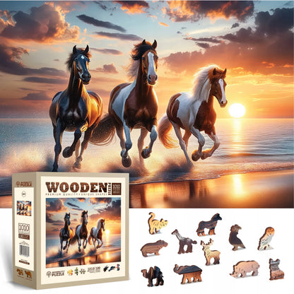 Dėlionė WoodenCity gyvūnai 1000 detalių Laukinių arklių paplūdimys NB 0804-XL