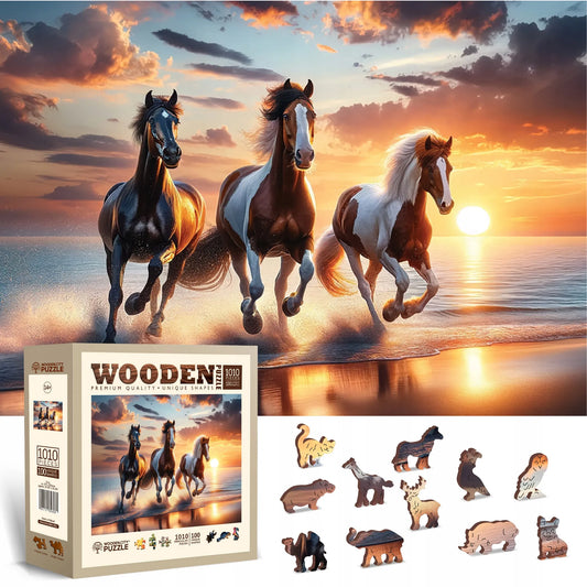 Dėlionė WoodenCity gyvūnai 1000 detalių Laukinių arklių paplūdimys NB 0804-XL