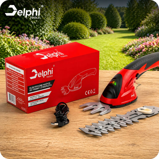 „Delphi Tools“ akumuliatorinės žolės ir gyvatvorių žirklės, USB-C, 2 Ah, su 2 peiliais