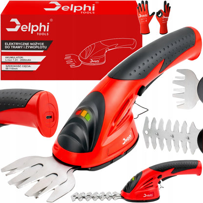 „Delphi Tools“ akumuliatorinės žolės ir gyvatvorių žirklės, USB-C, 2 Ah, su 2 peiliais