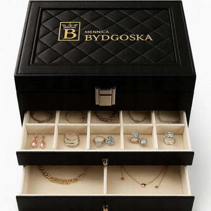Didelė papuošalų dėžutė juoda elegantiška dėžutė organizatorius kasetė