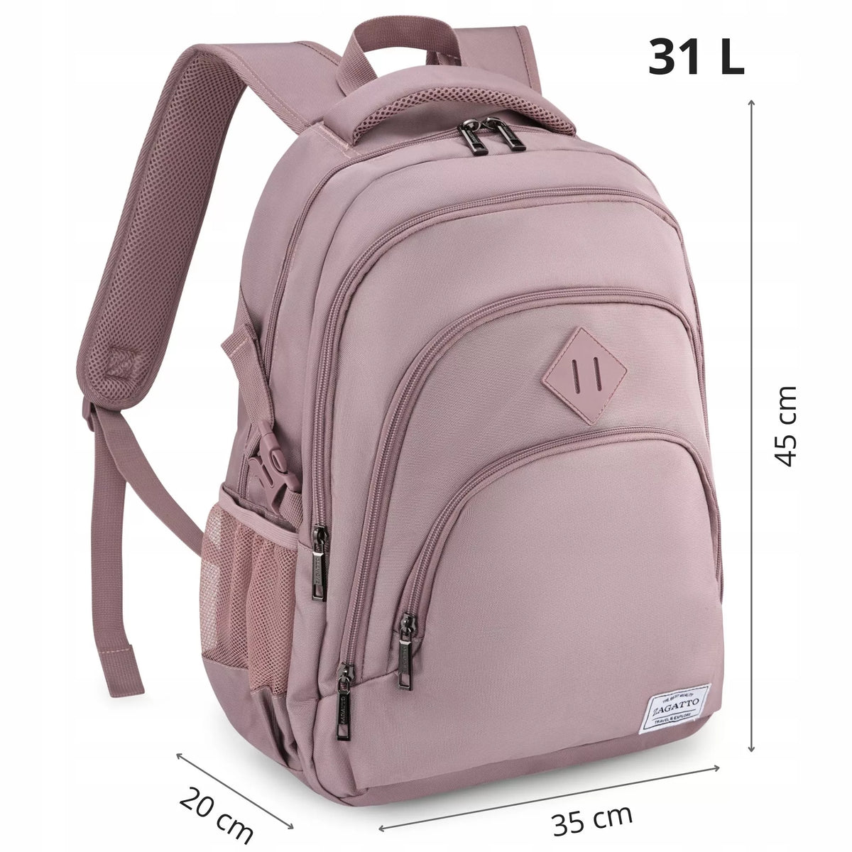 Didelė rožinė moteriška kuprinė mokyklai talpi su skyriumi 17" nešiojamam kompiuteriui ZAGATTO