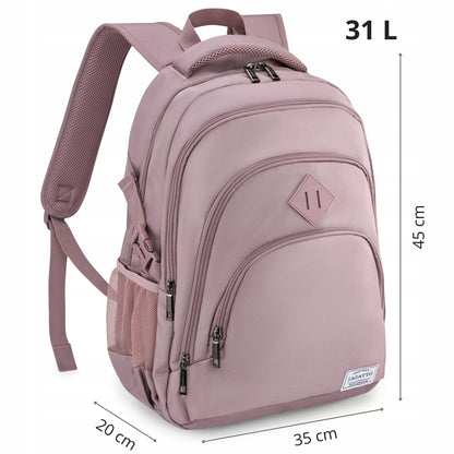 Didelė rožinė moteriška kuprinė mokyklai talpi su skyriumi 17" nešiojamam kompiuteriui ZAGATTO