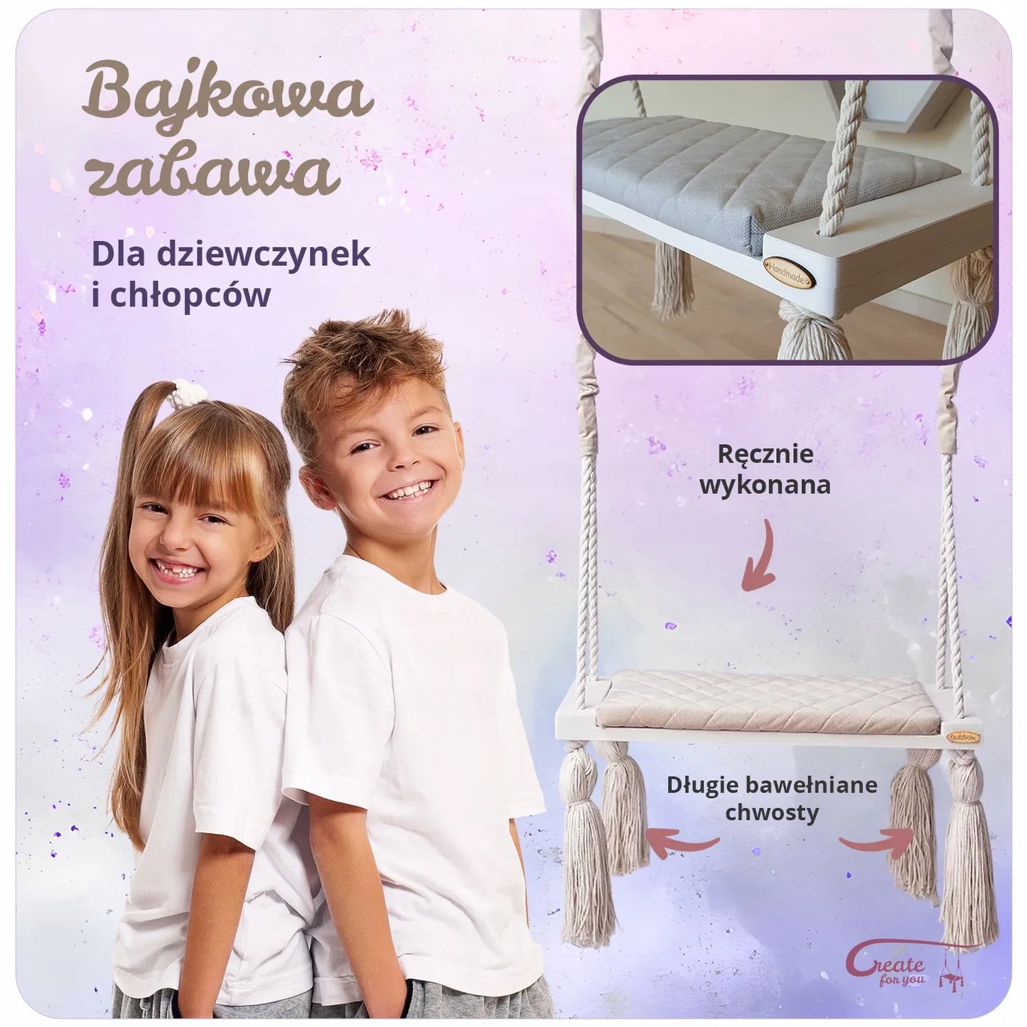 Didelės medinės vaikiškos sūpynės namams, dygsniuotos, SMĖLINĖS