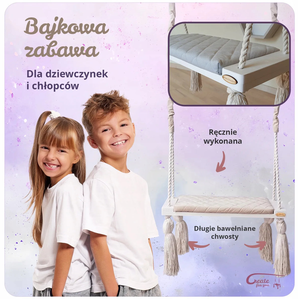 Didelės medinės vaikiškos sūpynės namams, dygsniuotos, SMĖLINĖS