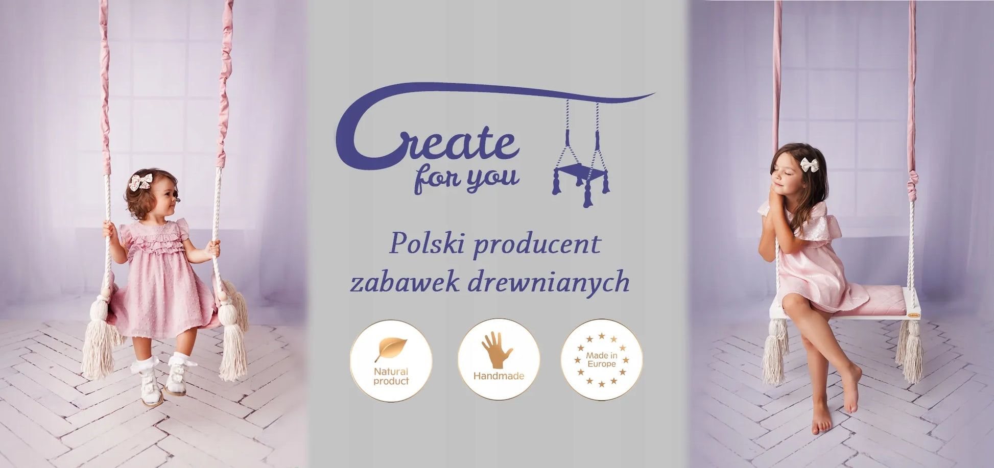 Didelės supynės vaikams namams, dygsniuotos, pušies mediena, GAMINTOJAS pilkos spalvos