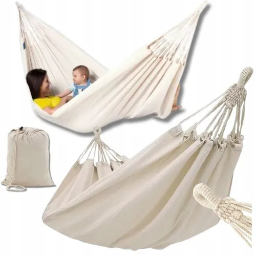 Didelis dvivietis hamakas XXL 260x150 cm Boho smėlio spalvos