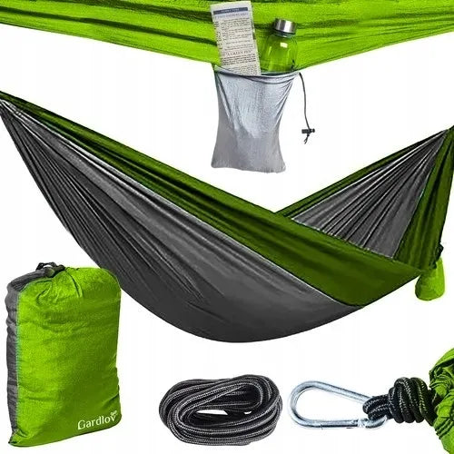 Didelis dvivietis turistinis hamakas 260x140 cm lengvas ir tvirtas – iki 150 kg