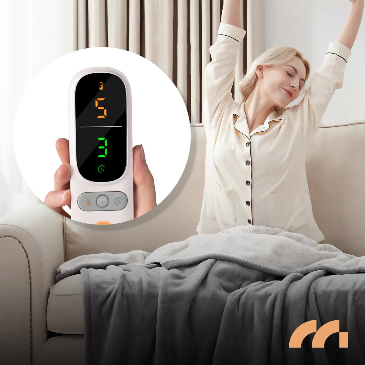 Didelis elektrinis pledas Maltec CozyHeat160W, 180 × 160 cm, dvivietis, minkštas, su laikmačiu ir valdymo pulteliu