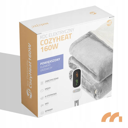 Didelis elektrinis pledas Maltec CozyHeat160W, 180 × 160 cm, dvivietis, minkštas, su laikmačiu ir valdymo pulteliu