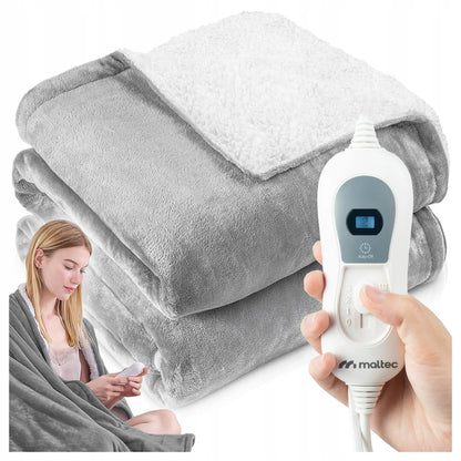 Didelis elektrinis šildomasis pledas Maltec CozyHeat120W Grey, 180 × 130 cm, su laikmačiu ir valdikliu