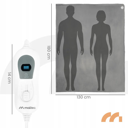 Didelis elektrinis šildomasis pledas Maltec CozyHeat120W Grey, 180 × 130 cm, su laikmačiu ir valdikliu