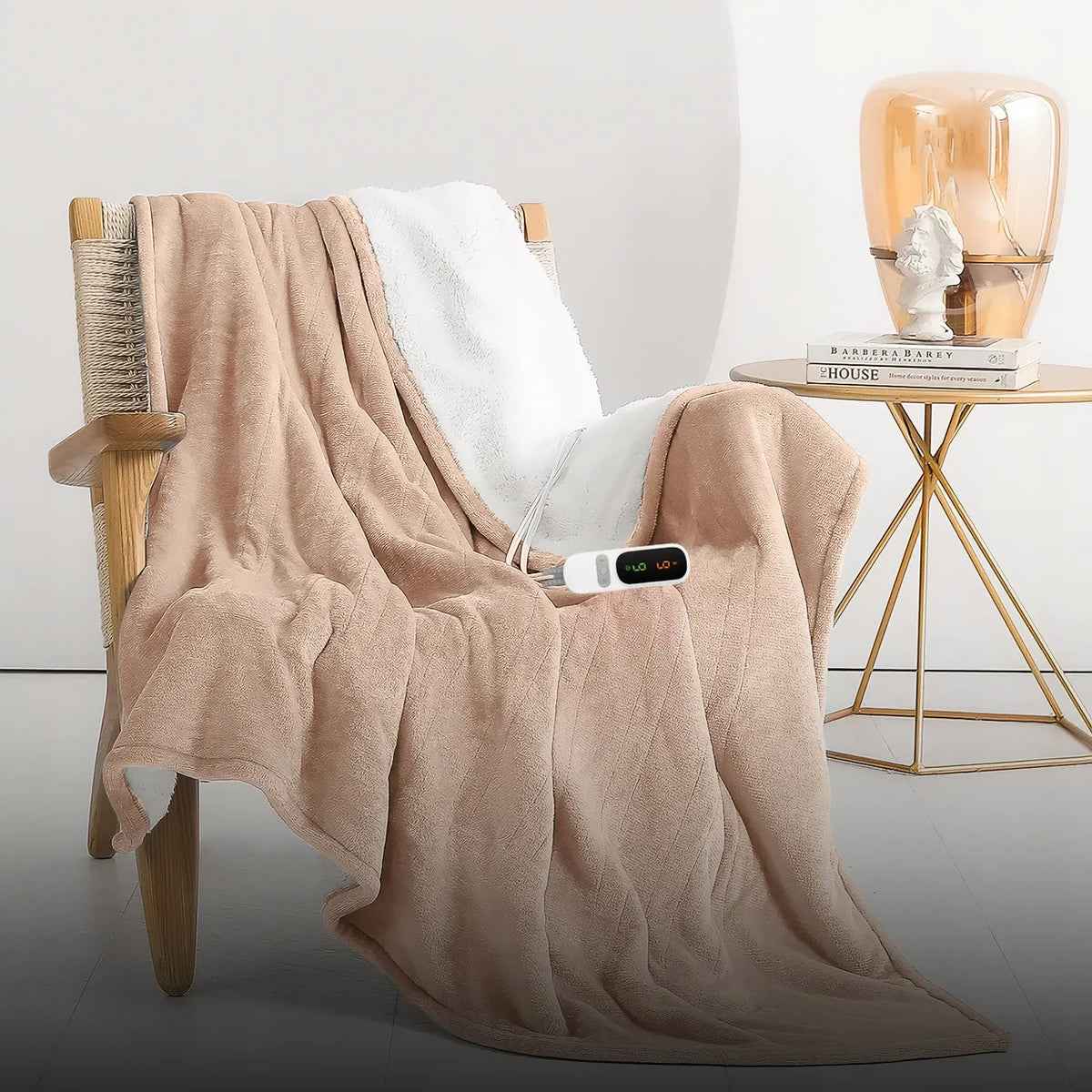 Didelis elektrinis šildomasis pledas Maltec CozyHeat160W Beige, 180 × 160 cm, 160 W, su laikmačiu ir valdikliu