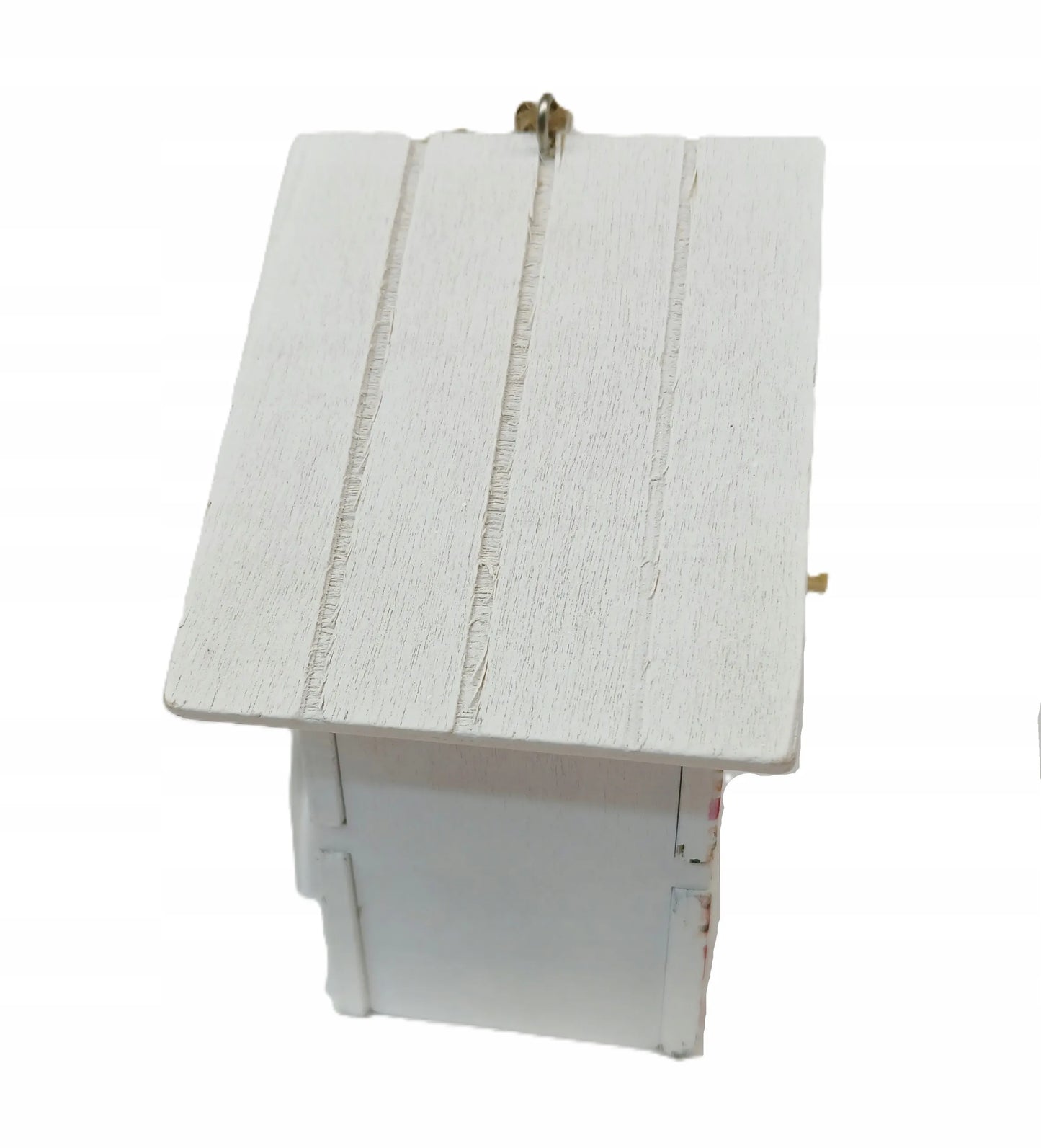 DIDELIS pakabukas paukščių namelis, balta folkloro stiliaus 3D gėlės 11,5x7cm