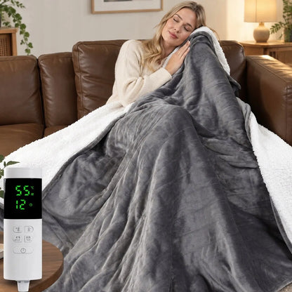 Didelis šiltas elektrinis pledas, 180 × 160 cm, flanelinis šildomasis užklotas su LCD valdikliu