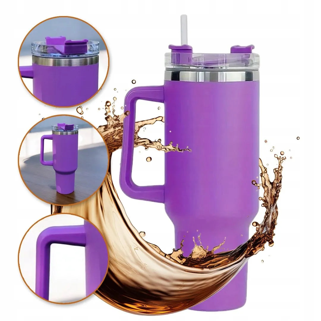Didelis talpus terminis puodelis su rankena termosas violetinis 1L